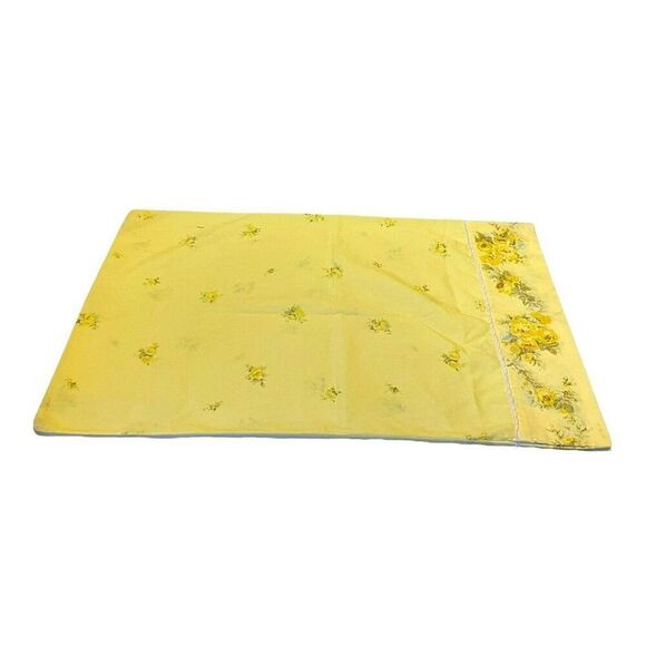 Twin Perma Prest Yellow Floral Set of 2 Flat Sheets 1 Pillowcase Vintage Lot - Picture 6 of 10